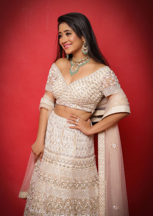 Shivangi Joshi - Ivory Light Gold  Lehenga Set