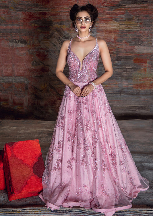 Flamingo Pink Sequinned Princess Gown
