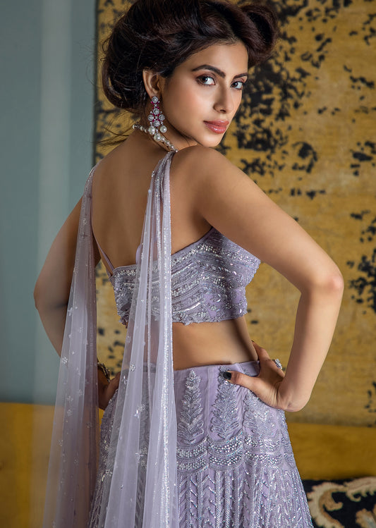 Lilac Mughal Motifs Lehenga Set