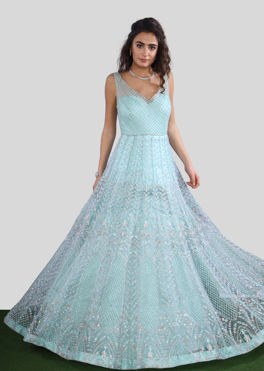 Aqua Blue Floral Gown