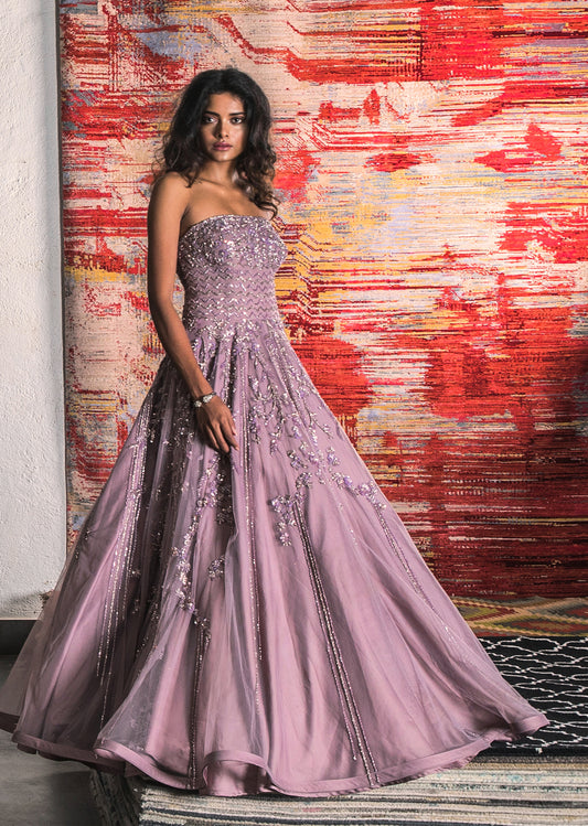 Dusky Mauve Strapless Gown