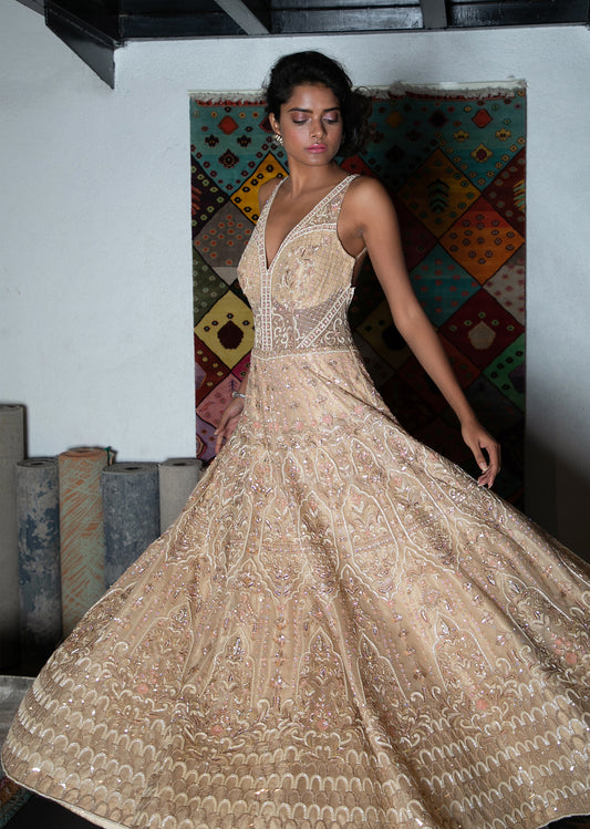 Light Gold Floral Embroidered Gown