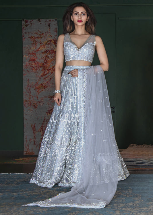 Powder Blue Resham Bagh Lehenga Set