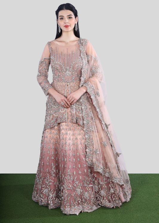 Peach Pink Ombre Bridal Kurta Lehenga Set