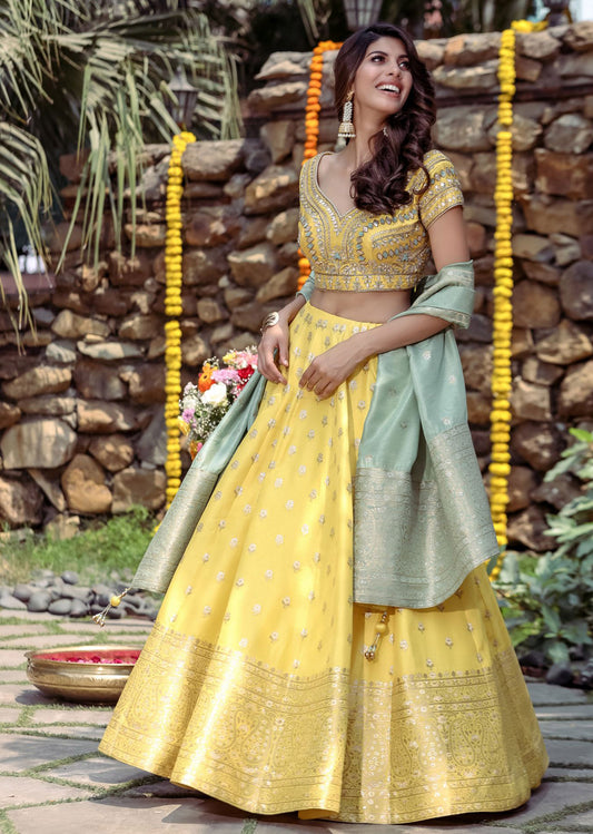 Poppy Yellow Banarasi Lehenga Set
