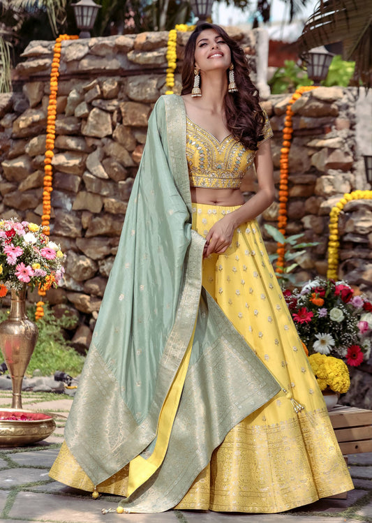 Poppy Yellow Banarasi Lehenga Set