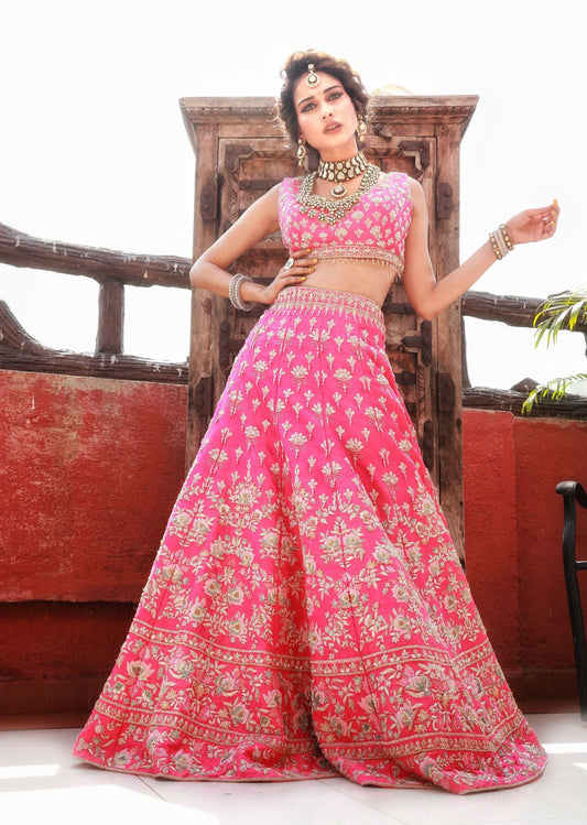 Priya Vajani - Cranberry Pink Art Nouveau Lehenga Set