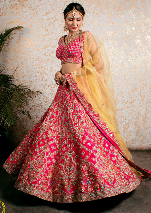 Fuchsia Pink Archaic Lehenga Set
