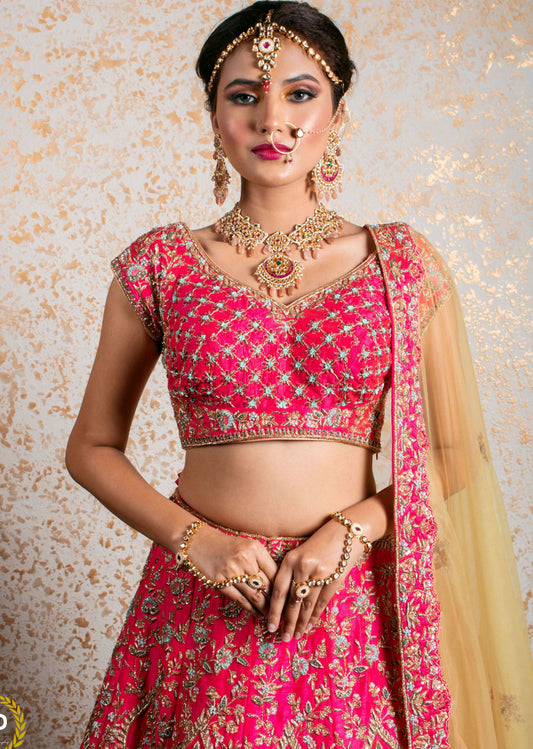 Fuchsia Pink Archaic Lehenga Set