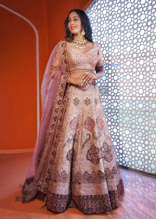 Minal - Blush Mauve Applique Lehenga Set