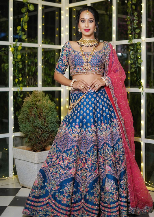 Minal - Royal Blue Arabesque Lehenga Set