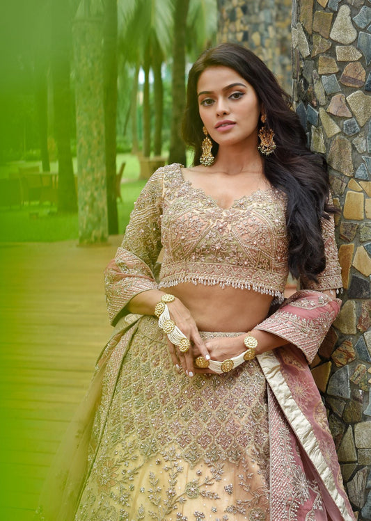Peach Rose Applique Lehenga Set