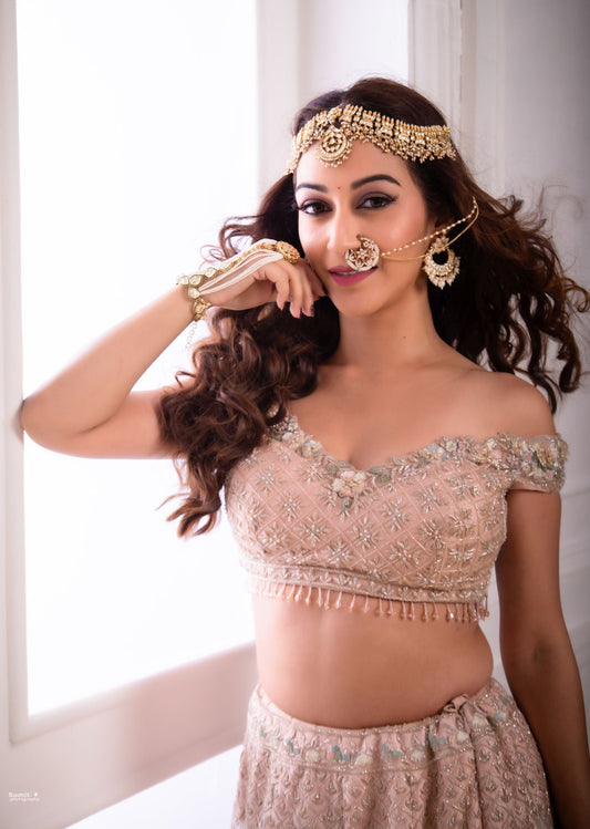 Sunayna Fozdar - Pastel Peach Floral  Lehenga Set