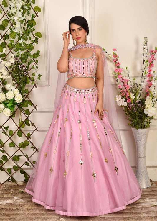 Lilac Pink Beaded Lehenga Set
