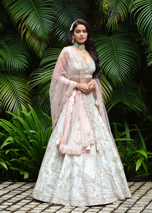 Mint Mughal Lehenga Set
