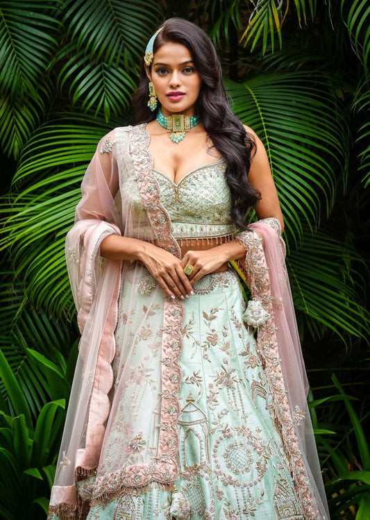 Mint Mughal Lehenga Set