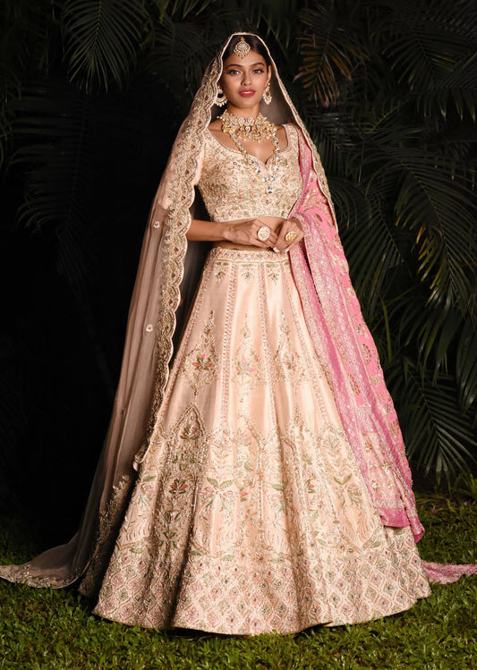 Peach Pink Mughal Bagh Lehenga Set