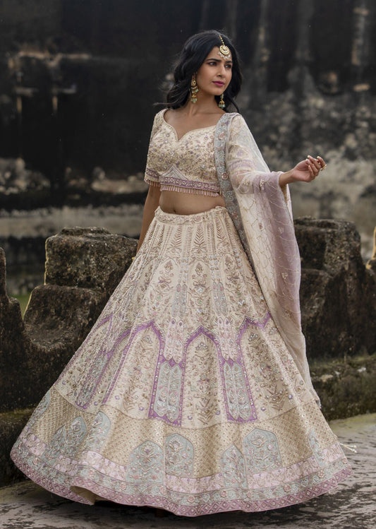 Off White Patchwork Lehenga Set