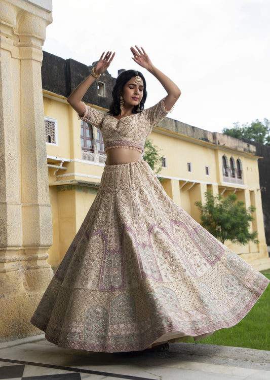 Off White Patchwork Lehenga Set