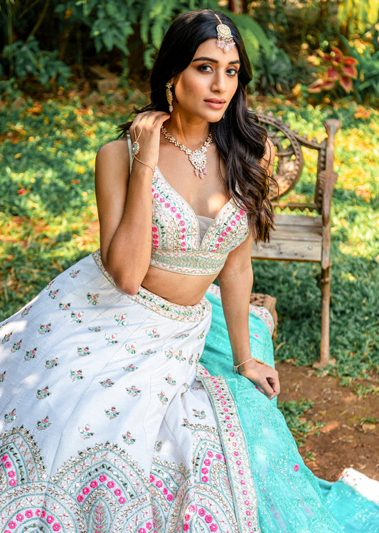 Ivory Pastel Mirrorwork Lehenga Set