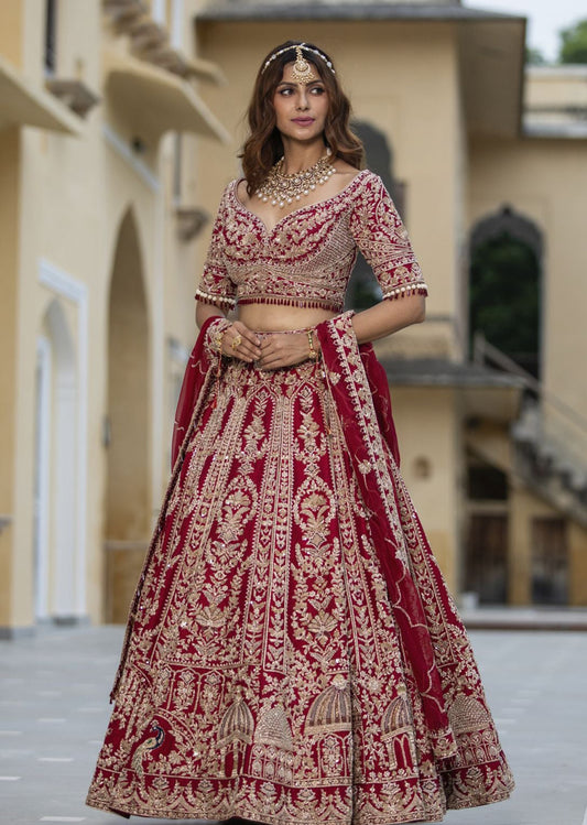 Deep Red Raw Silk Lehenga