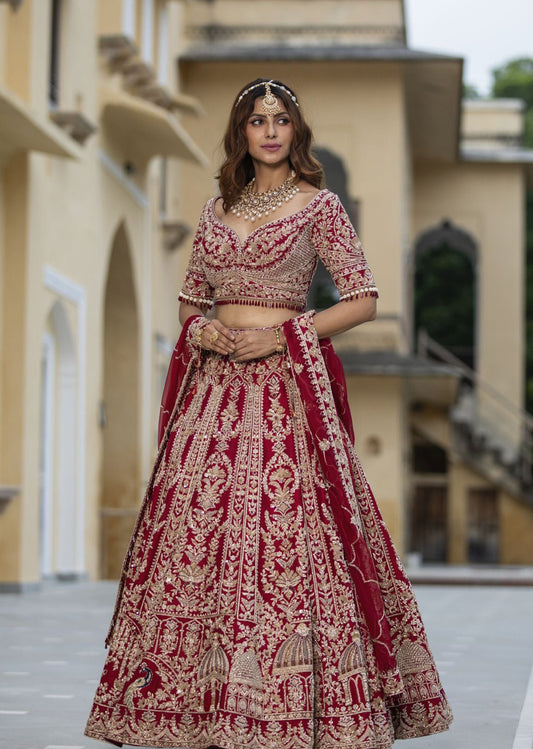Deep Red Raw Silk Lehenga