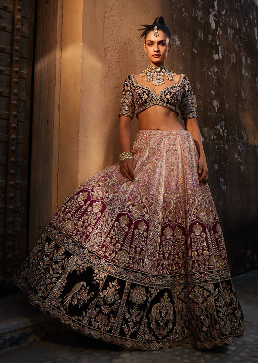 Ombre Silk Embroidered Lehenga