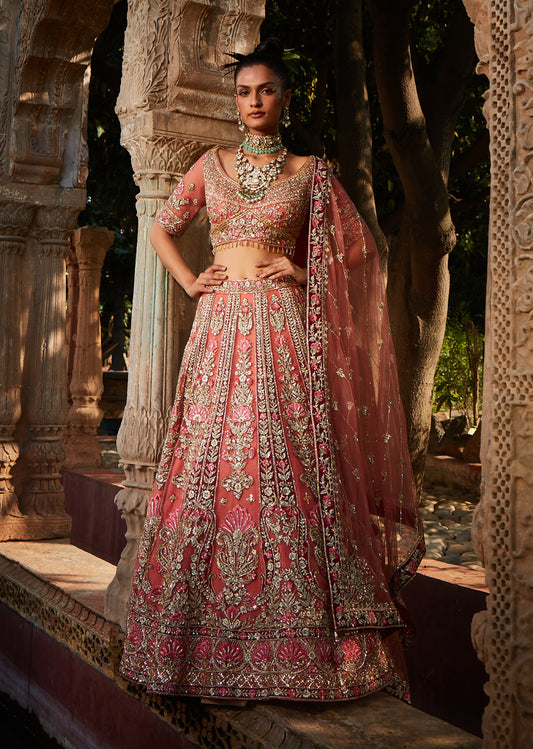 Orange Applique Work Lehenga