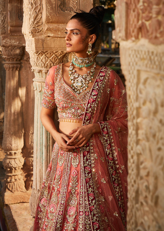 Orange Applique Work Lehenga