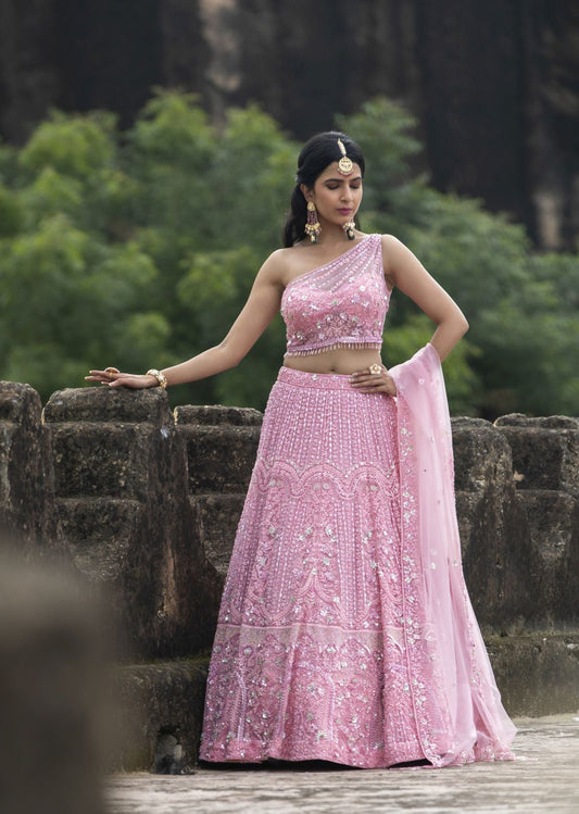 Blush Pink Classy One Shoulder Lehenga