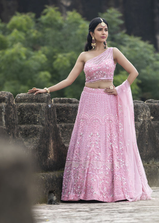 Blush Pink Classy One Shoulder Lehenga