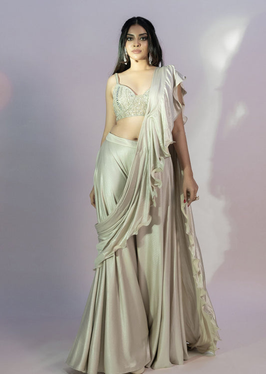 Off White Choli With Drape