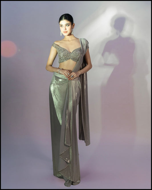 Grey Off Drape Saree