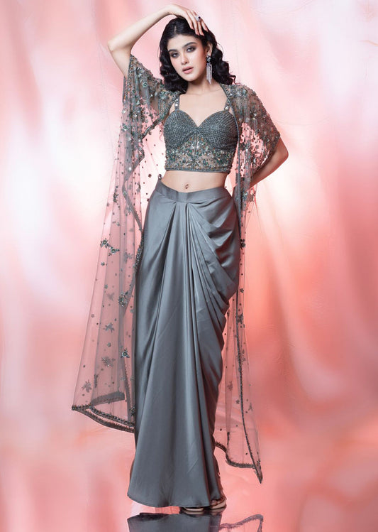 Grey Choli And Cape