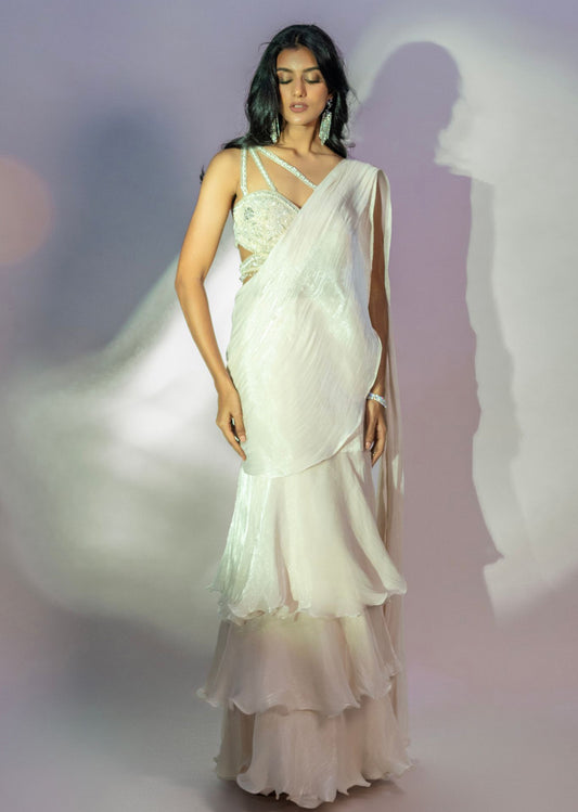 Off White Choli With Drape