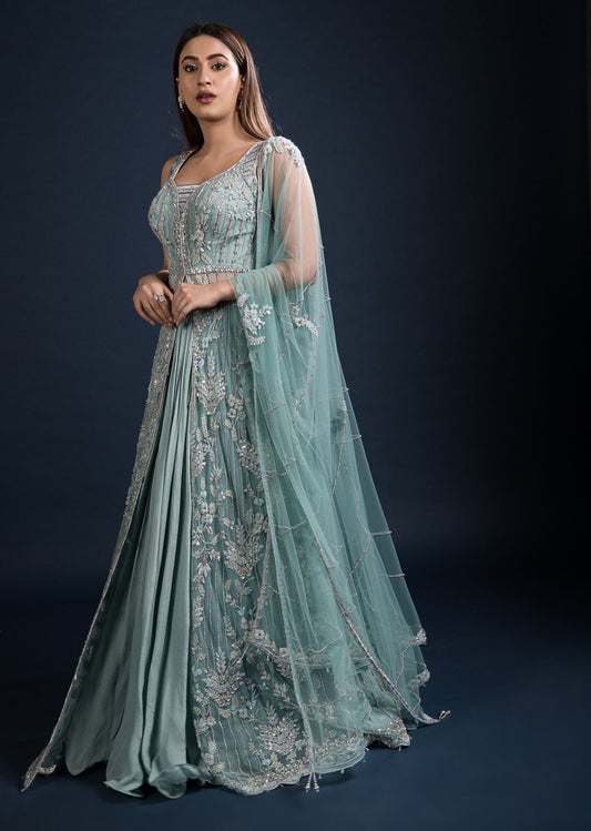 Dusk Blue Kurta Lehenga Set