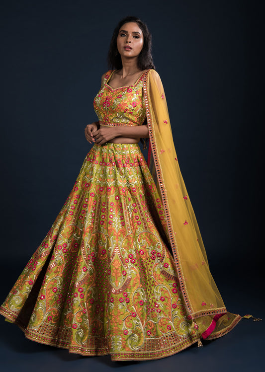 Lime Floral Lehenga Set