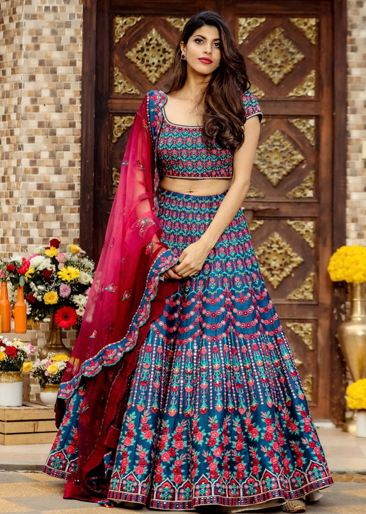 Persian Blue Multicolor Lehenga Set