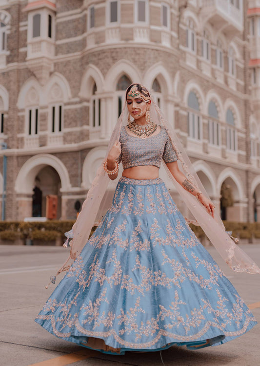 Cobalt Blue Scallop Lehenga Set