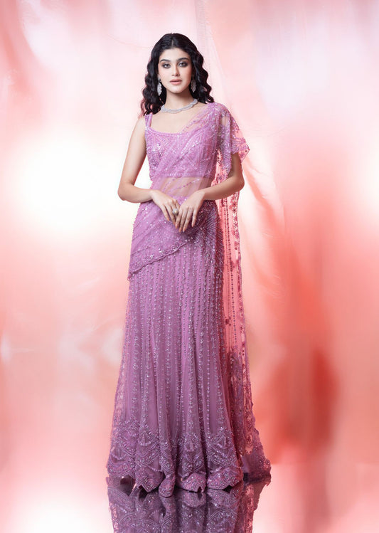 Pink Saree With Crystal