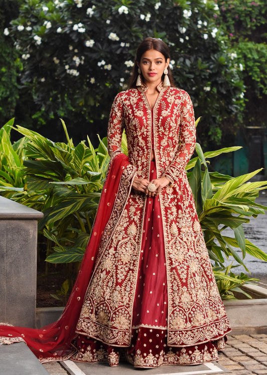 Maroon Red Anarkali Lehenga Set