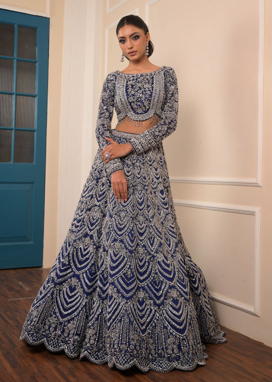 Royal Blue Diamond-Embellished Heavy Bridal Lehenga with Delicately Detailed Dupatta – Sitara