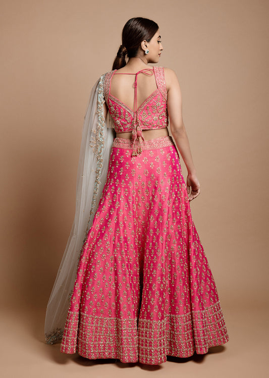 Fuchsia Pink Butti Lehenga Set