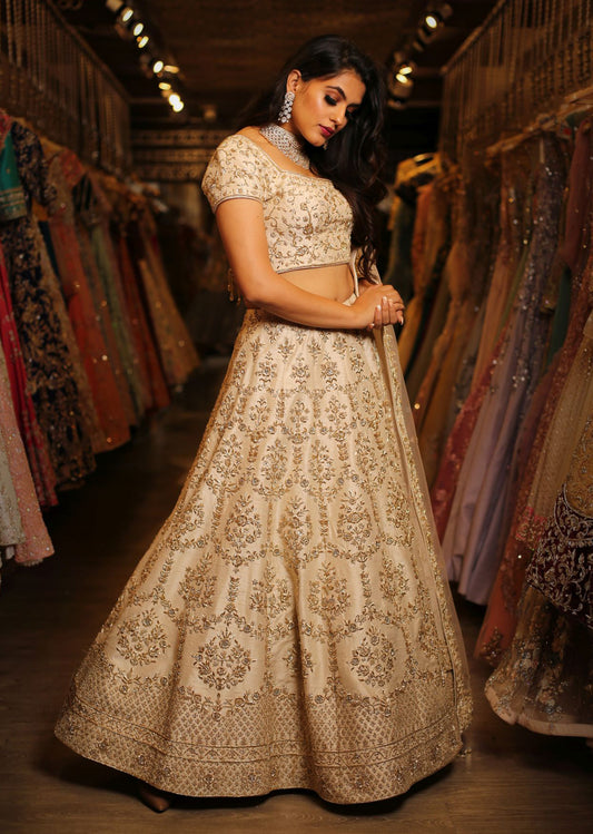 Ivory Honeycomb Lehenga Set