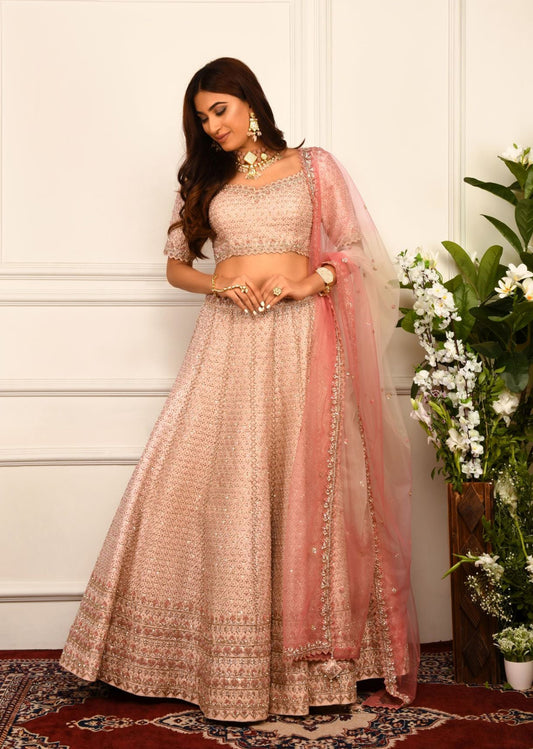 Blush Pink Geometric Zardozi Lehenga Set