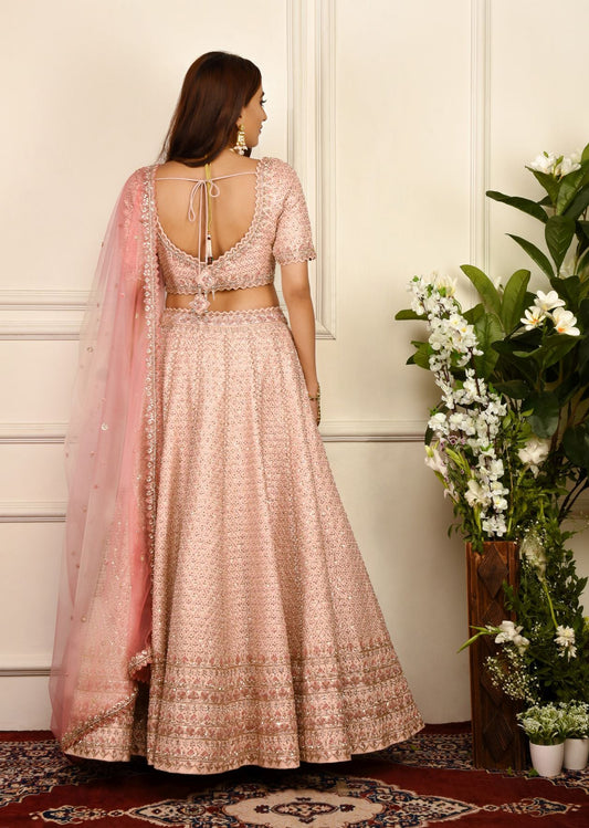Blush Pink Geometric Zardozi Lehenga Set