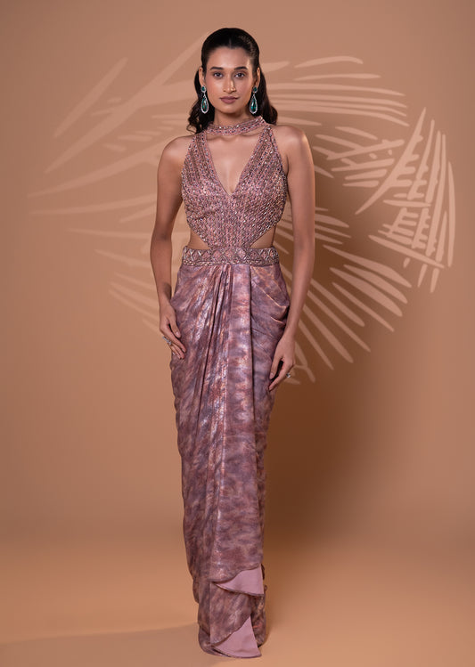 Mauve Glimmer Drape Gown