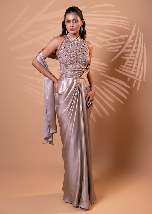 Champagne Luxe Drape Gown