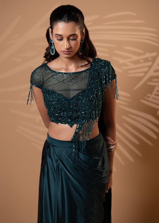 Teal Sequin Fringe Drape Set