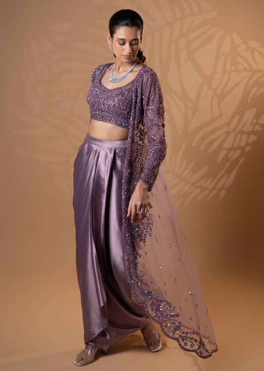 Mauve Embellished Indo Western Drape Set